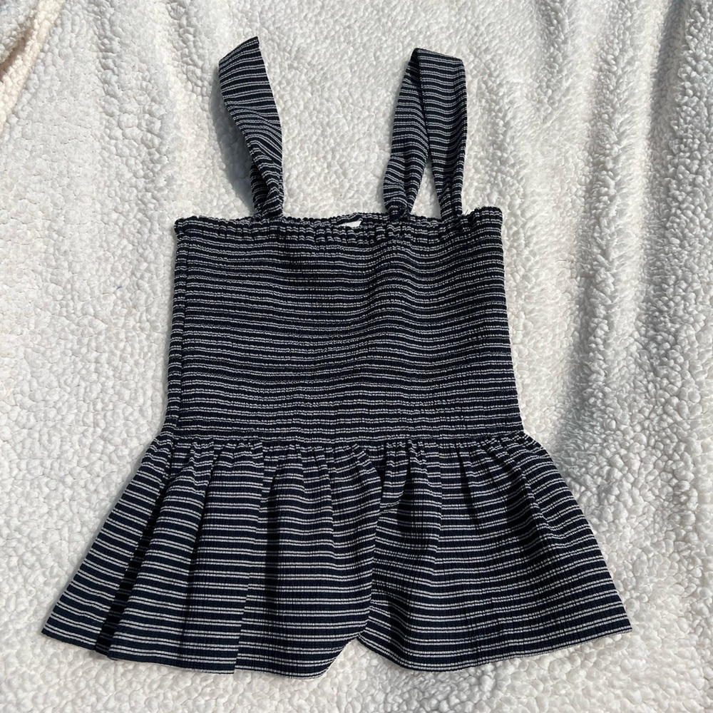 Madewell Black Striped peplum top NEVER WORN